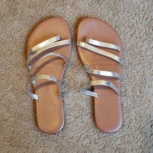 Silver Strap Flat Sandals (NEVER BEEN WORN)